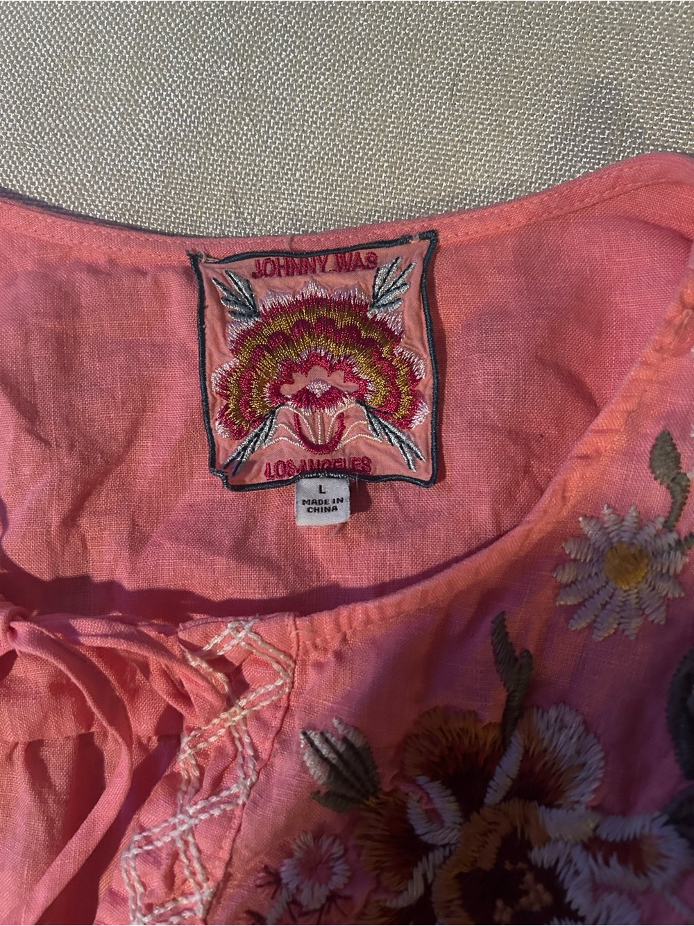 Johnny Was Coral Pink Embroidered Womens Blouse